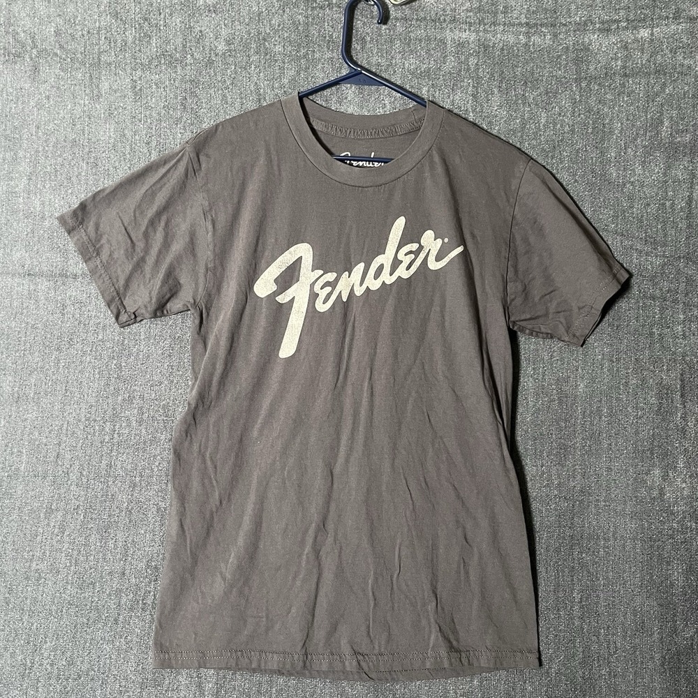 Fender Guitar Script Logo Graphic Shirt Mens Small Charcoal Gray